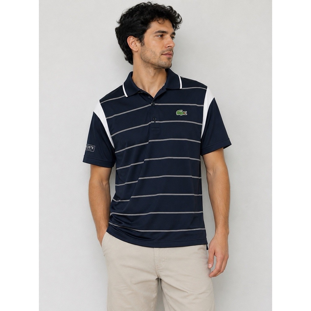 Lacoste Sport Andy Roddick Ultra Dry Polo Shirt Men Medium Size 4 Navy Golf